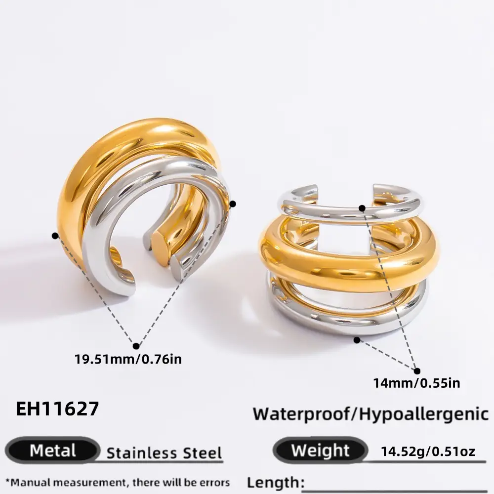 Stainless Steel Double-C Ear Cuff For Non-pierced Ears