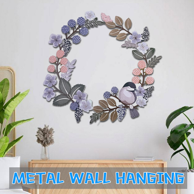Ring Wrought Iron Wreath Bird Window Wall Hanging