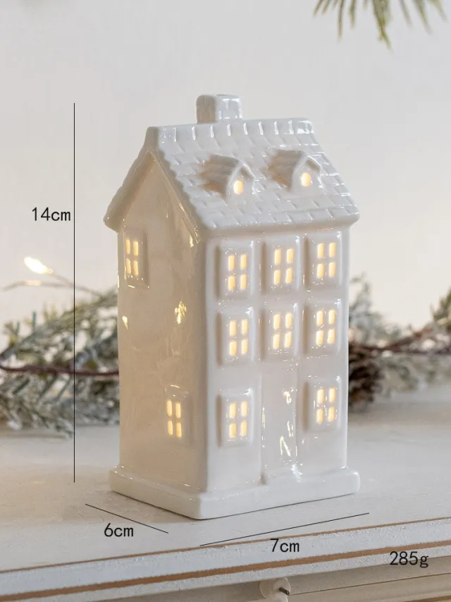 Christmas Decoration Ceramic Small House Small Night Lamp Desktop Villa - Shop at LoveMi