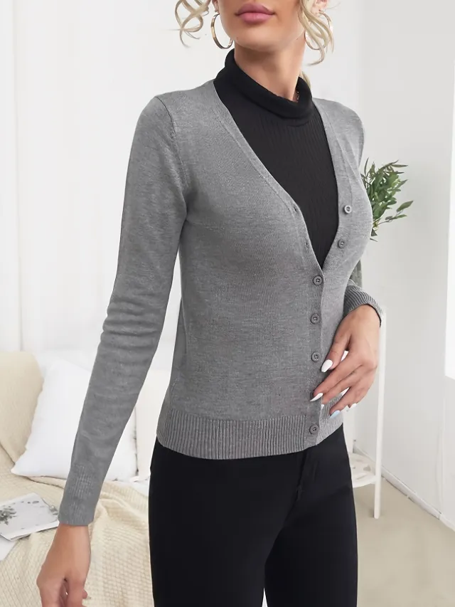 Women's Button Sweater Cardigan Sweater Coat Gray - Shop at LoveMi