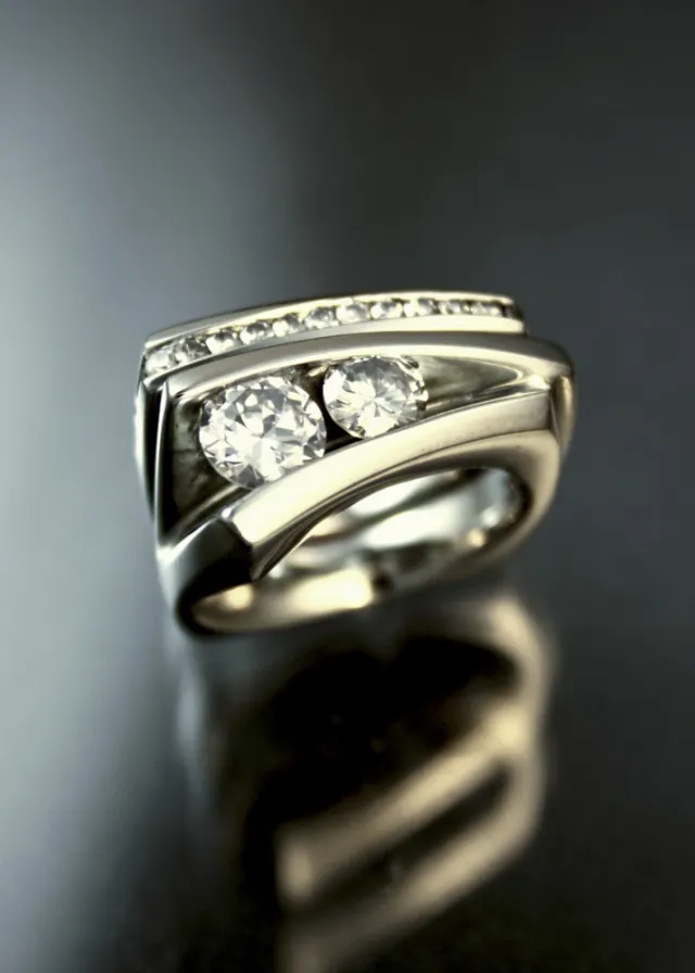 Popular Half edge Heart shaped Micro Inlaid Zircon Geometric Three dimensional Ring Kyra0816 - Shop at LoveMi