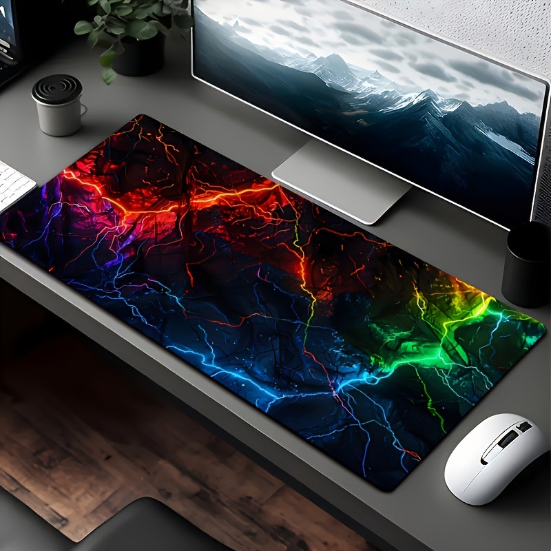Large Gaming Mouse Pad Neon Lightning Durable