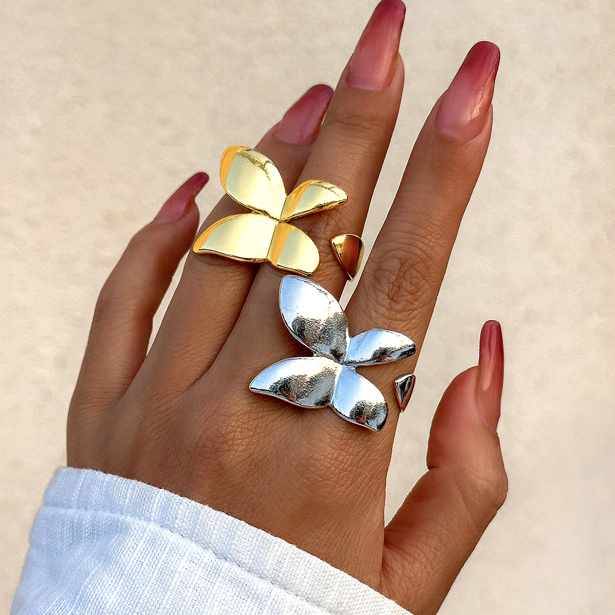 Ornament Metal Texture Glossy Butterfly Female Ring Simplicity And Exaggeration French Style Bow