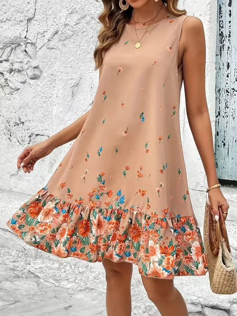 Short Sleeve Dress Women's Mid-length - Orange Red