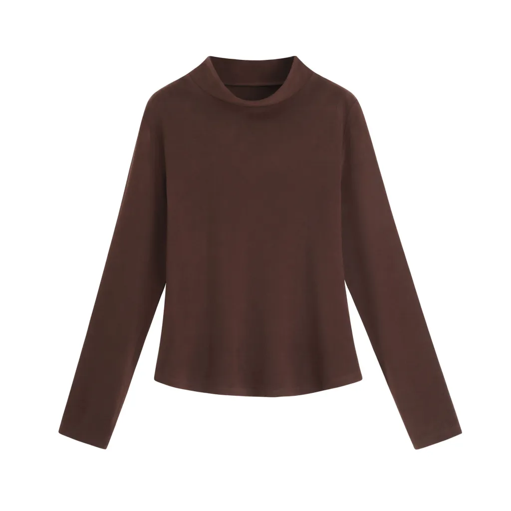 Plus Size Women's Thickened Multi-color Turtleneck Bottoming Shirt - Brown