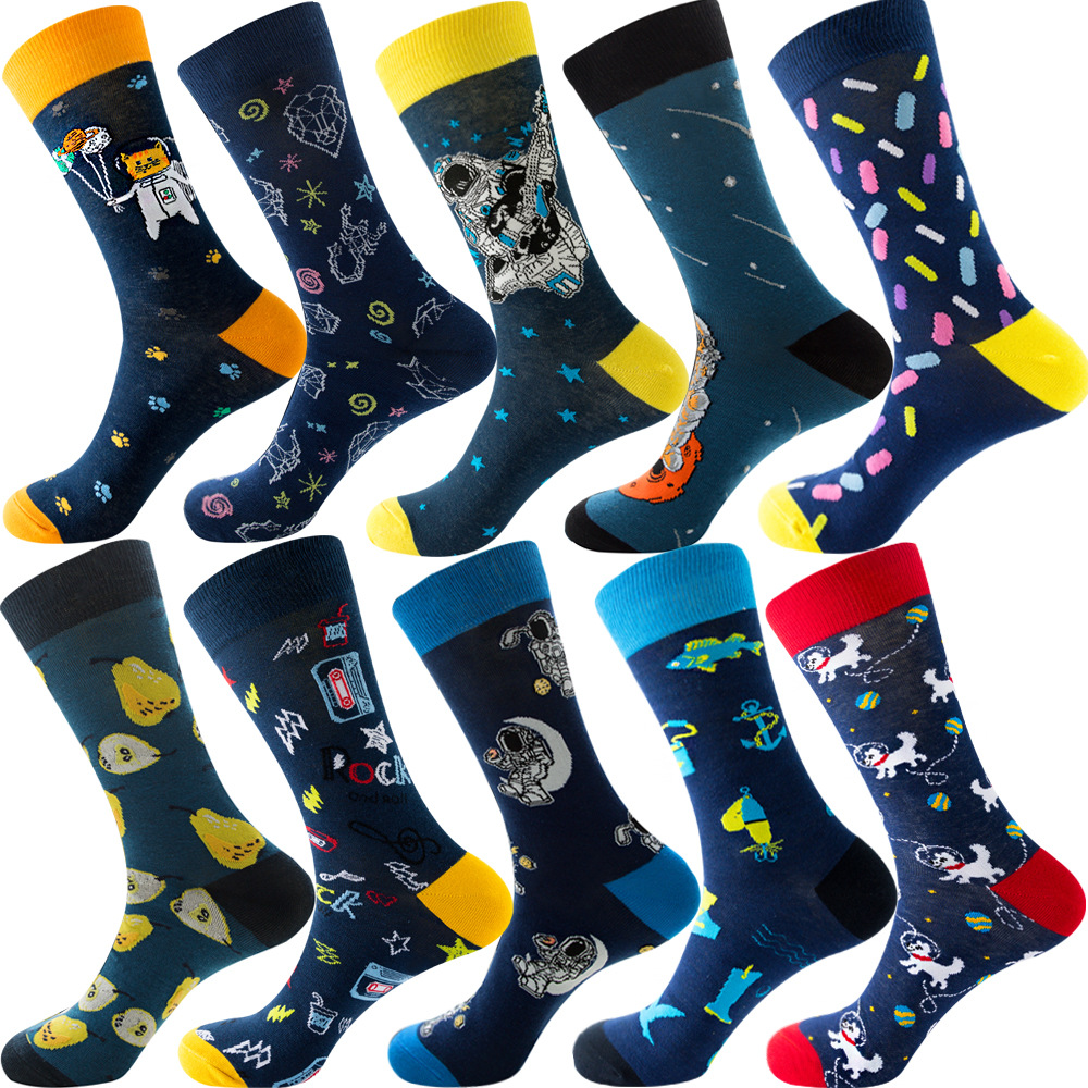 Autumn Diamond-patterned Mens Socks Christmas Animal And Fruit-themed Socks