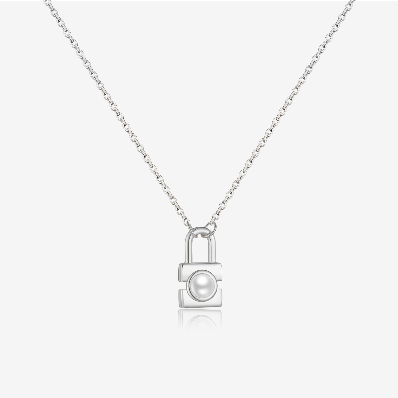 S925 Sterling Silver Small Lock Pendant Pearl Necklace