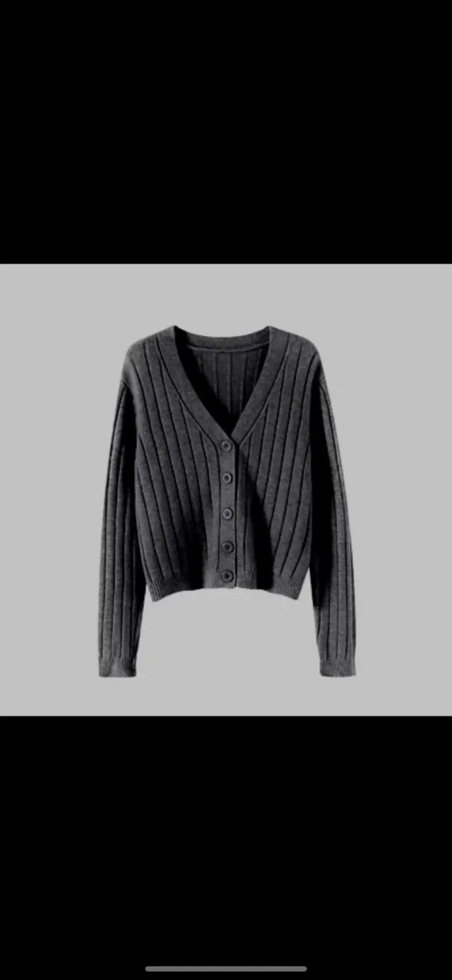 V neck Sweater Sweater Thin Cardigan Jacket Top For Women Dark Gray - Shop at LoveMi