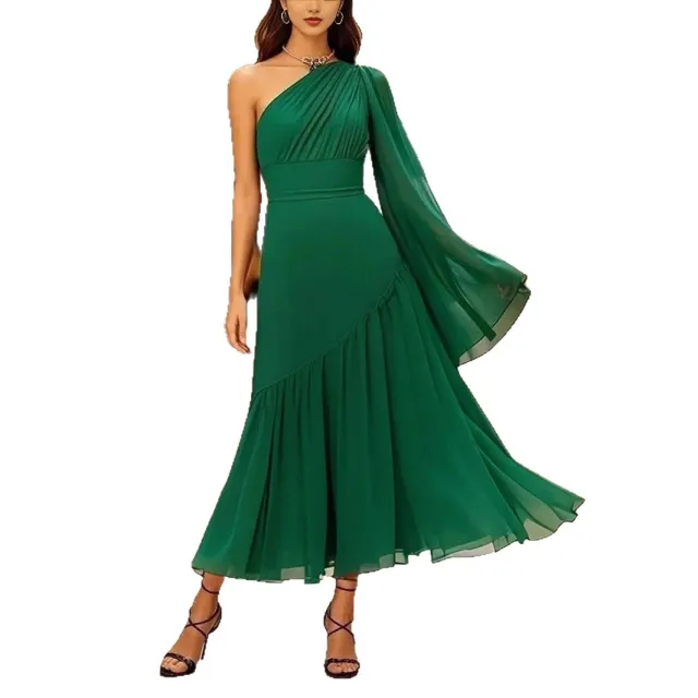New Women's Fashion Backless Oblique Shoulder Slim Dress Green - Shop at LoveMi