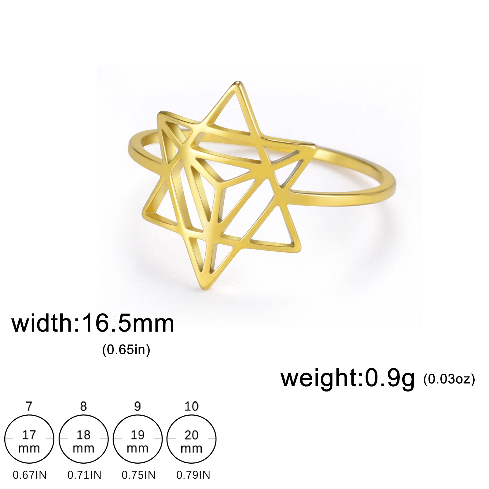 Stainless Steel Six-pointed Star Inlaid Ring