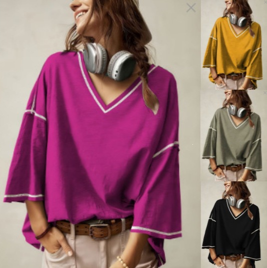 Laid-back V-neck Batwing-sleeve Short Sleeve product image