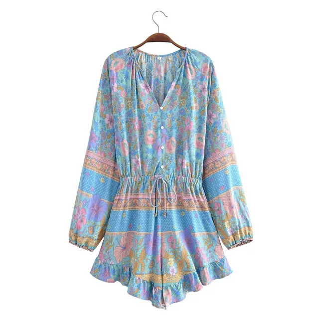 New Retro V neck Jumpsuit Drawstring Nipped Waist Shorts L - Shop at LoveMi