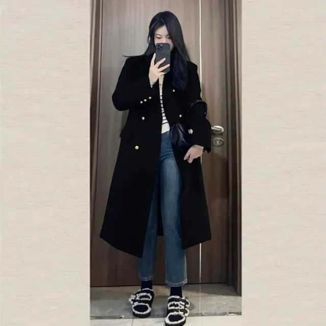 Autumn And Winter Woolen Coat Black - Shop at LoveMi