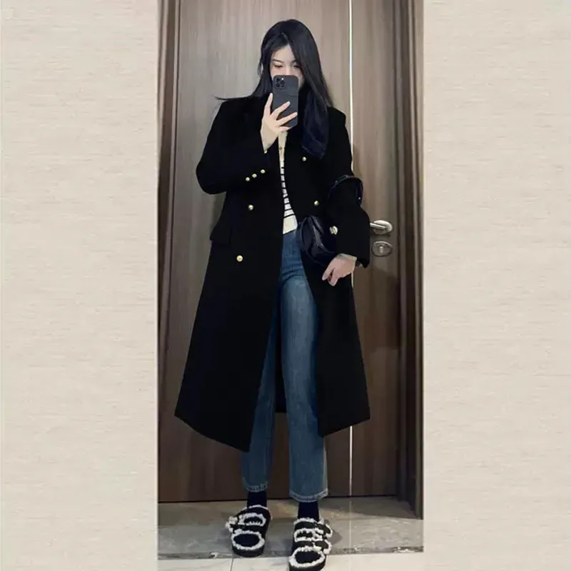 Autumn And Winter Woolen Coat - Black