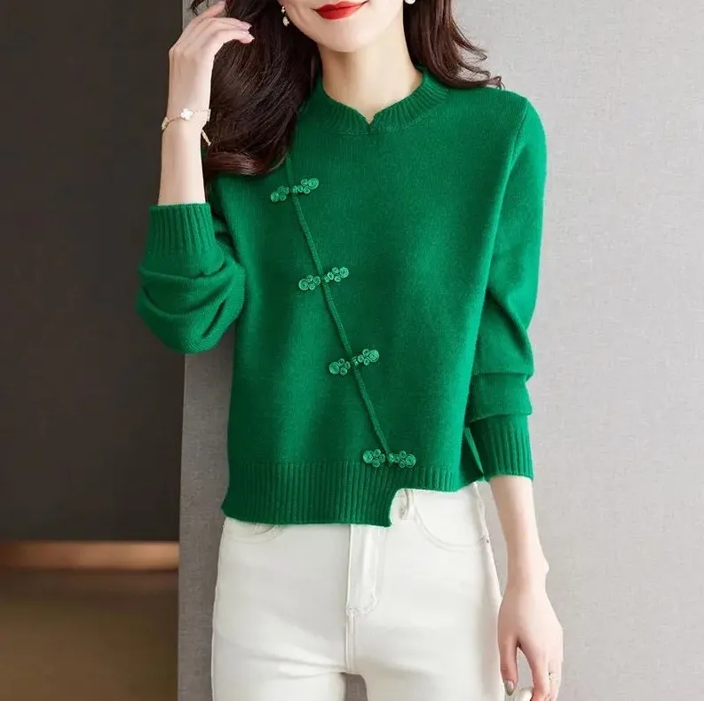Red Thickened Knit Sweater New Irregular Temperament - Green
