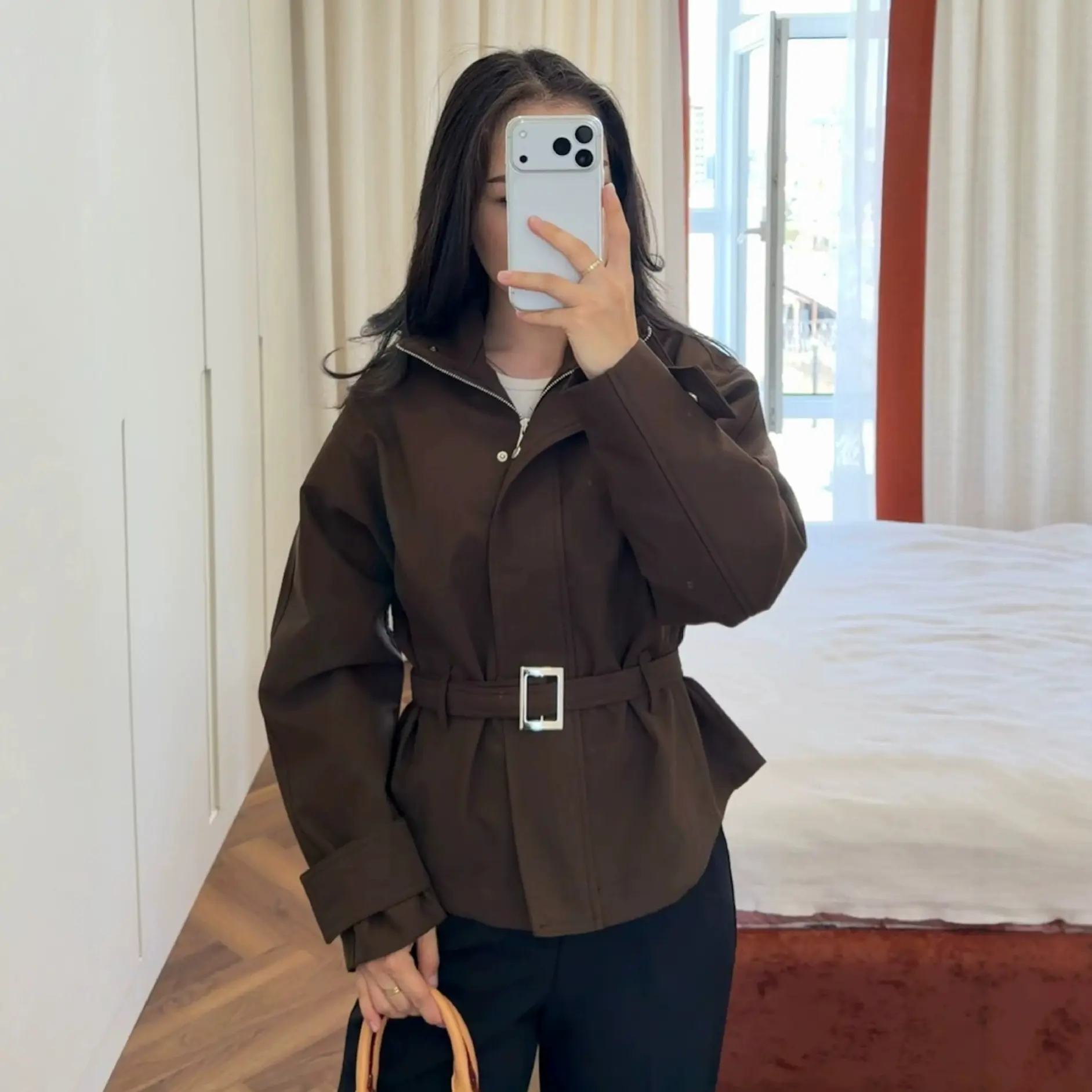Women's Lace-up Waist-cinched Stand-up Collar Jacket