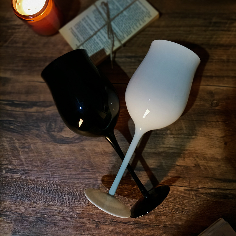 Vintage Glass Black Goblet Handmade High-end