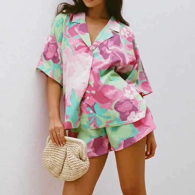 Summer Printed Short sleeved Hot Pants Casual Suit Printing - Shop at LoveMi