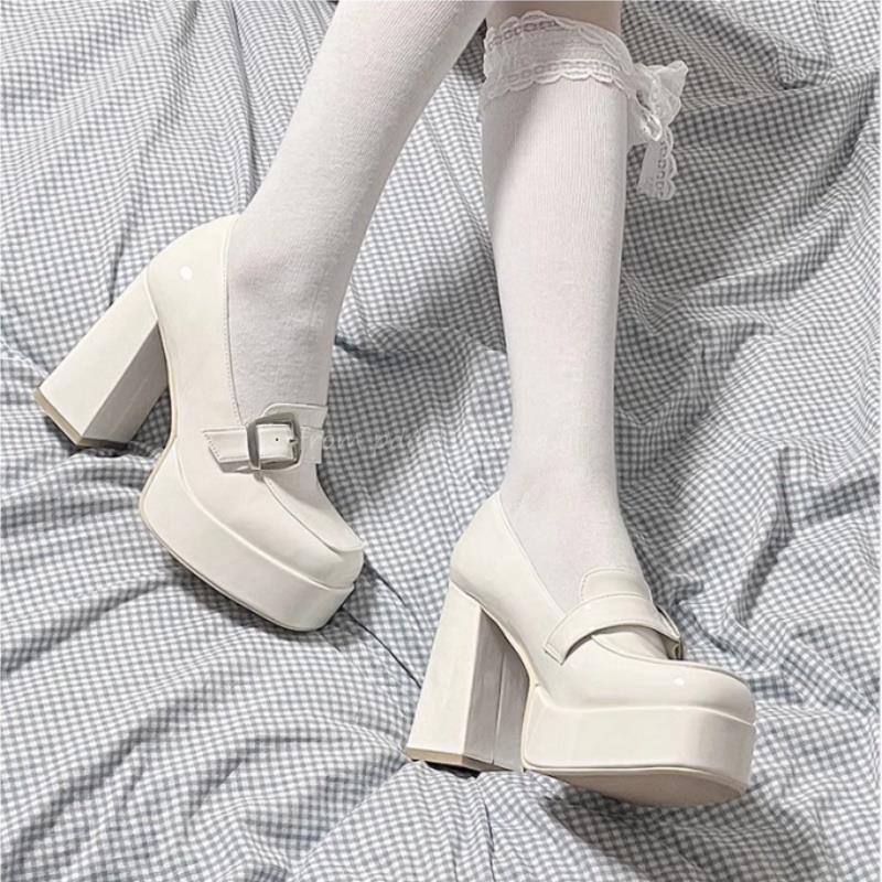Black Mary Jane High-heeled Chunky Heel French Lolita Style Jk And Barbie Single-sole Shoes