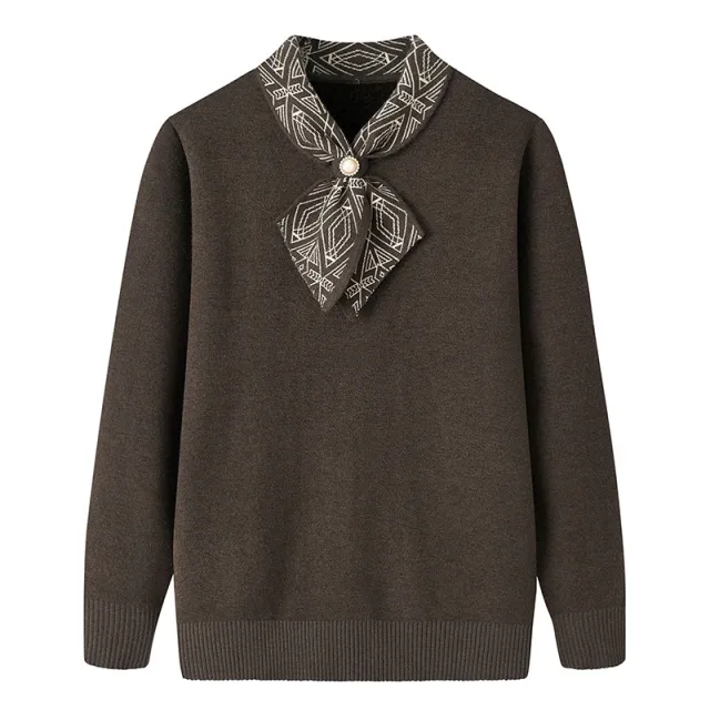 Women's Half Turtleneck Western Style Velvet Thickening Sweater Brown - Shop at LoveMi
