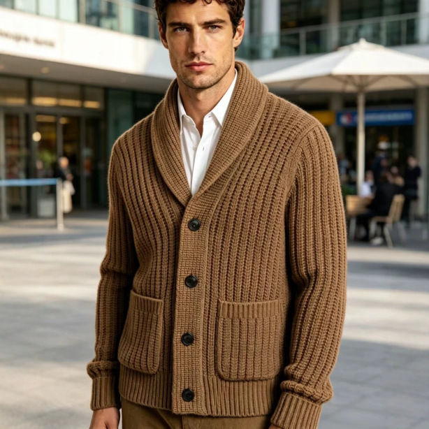 New Mens Striped Knitted Cardigan Jacket