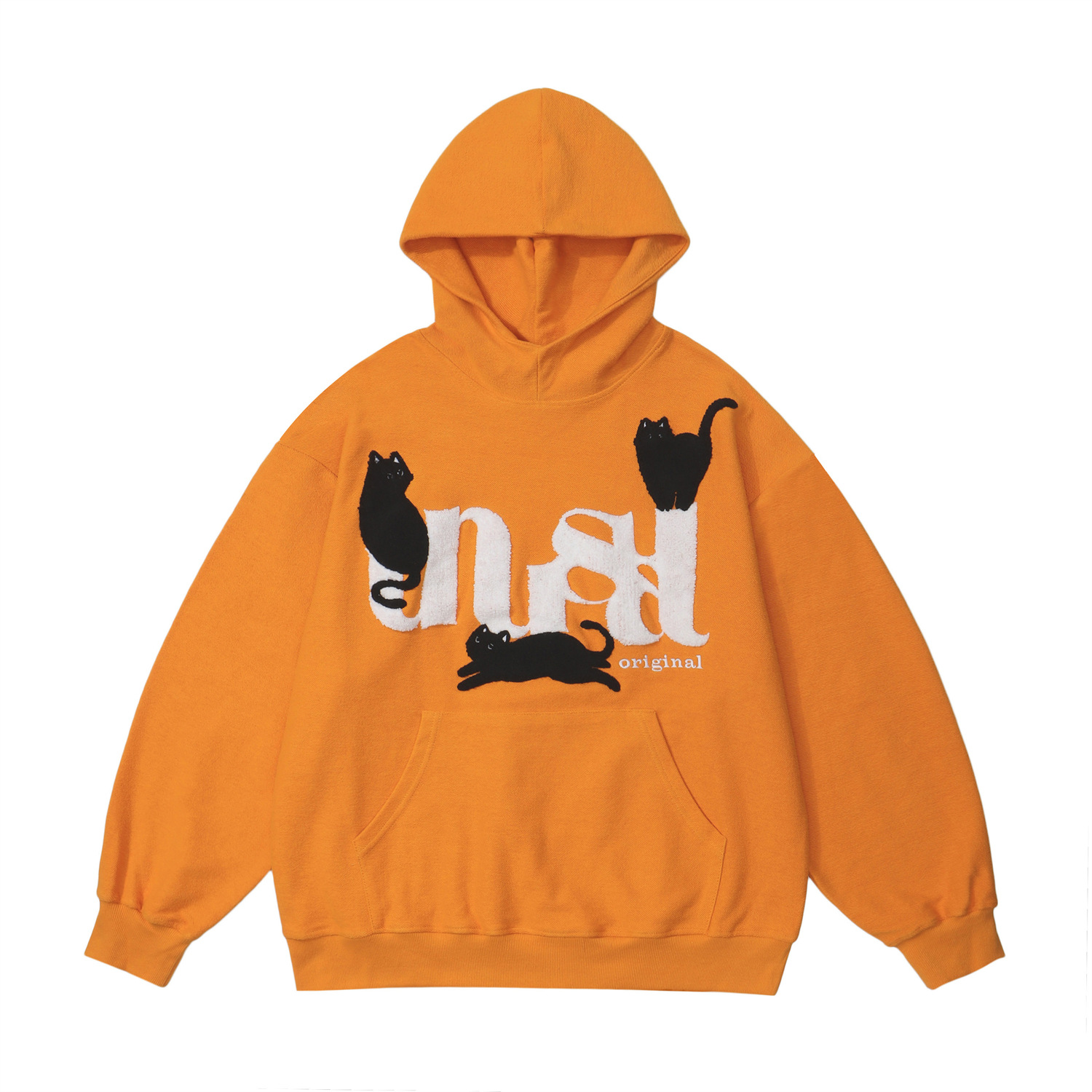 Men's High Street Fun Cat Letter Pattern Terry Hooded Sweater