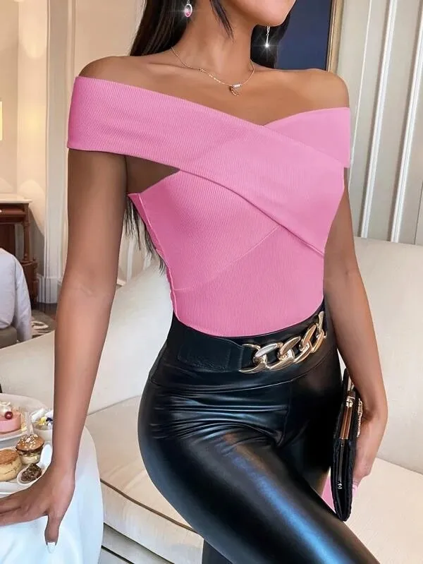 Women's Fashion Backless Knitted T shirt Pink - Shop at LoveMi