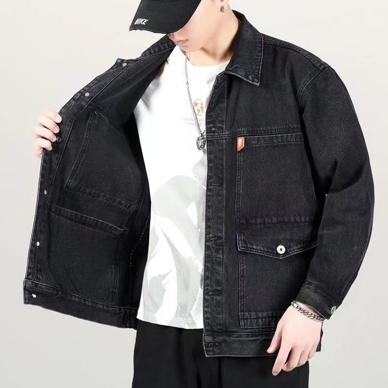Denim Loose Spring And Autumn Trendy Workwear Jacket Top Denim Short Gown Men