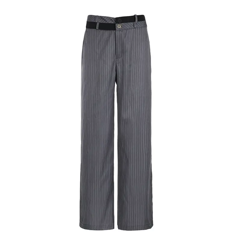 Contrast Color Waist Loose Pinstripe Straight-leg Pants