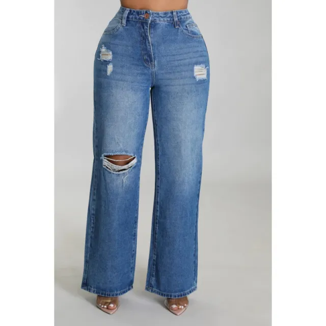 Women's Ripped Jeans Straight leg Pants Dark Blue - Shop at LoveMi