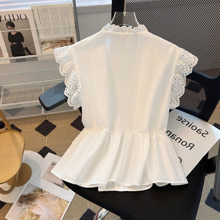 Off-Shoulder Niche Defined-Waist Elegant Lace Top Short Blouse 3