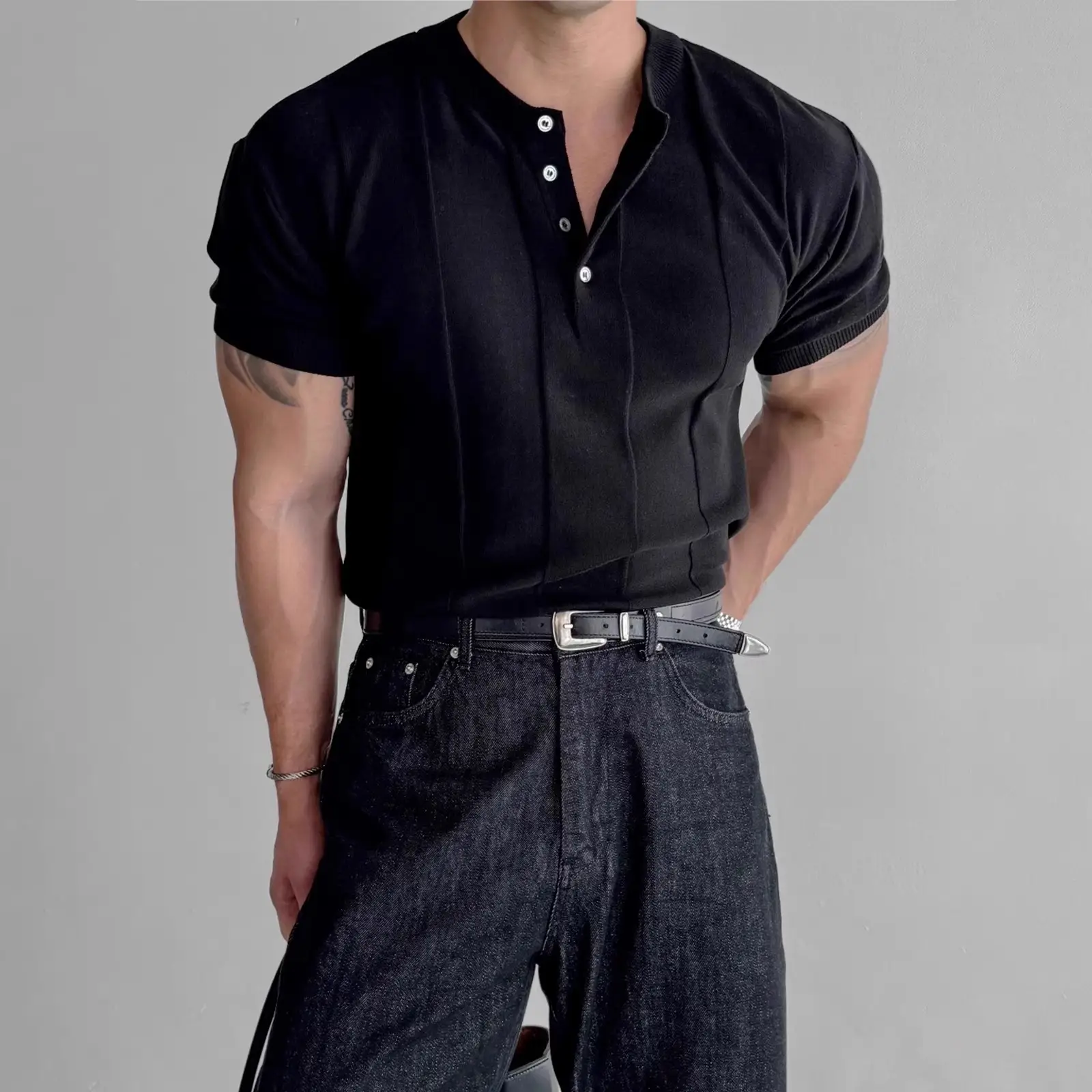 Vertical Stripes Slim Fit Business Ice Silk T-shirt