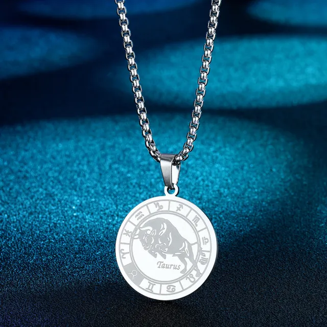 Stainless Steel Constellation Pendant Necklace Gold Medal Necklace Taurus Silver - Shop at LoveMi