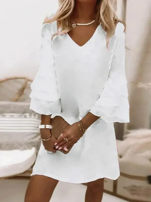 White Lace Ruffled Short Sleeves Hollow Dress 8022 Style - Shop at LoveMi