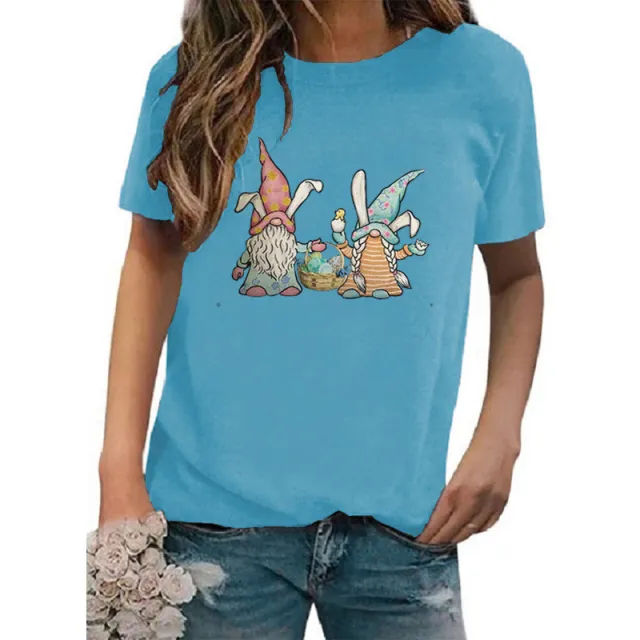 Women's Round Neck Printed Short sleeved T shirt European And American Light Blue - Shop at LoveMi