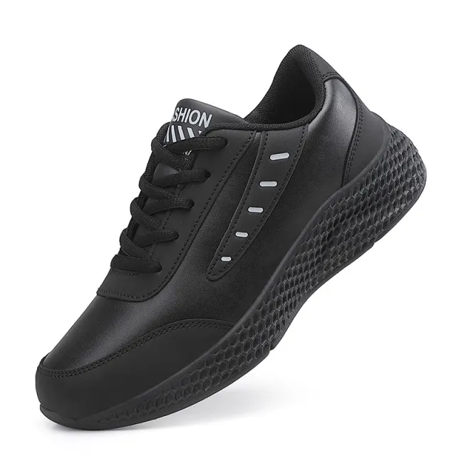 Leather Women's Shoes Casual Sneaker Round Toe Flat Heel Women's Running Shoes Black - Shop at LoveMi