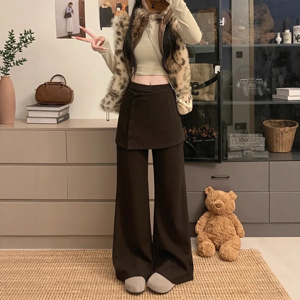 Korean-style Women's New Chic Versatile Loose Straight Pants - Coffee
