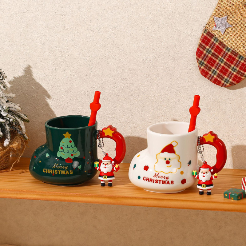 Straw ceramic christmas gift mug (red-single cup)