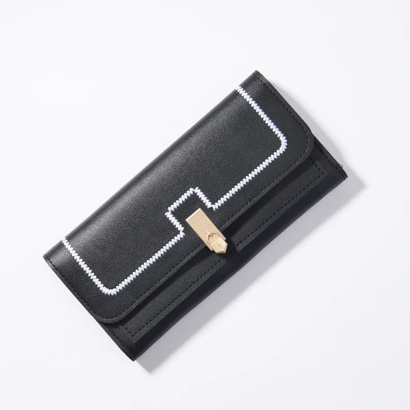 Women's Long And Simple Student Large Capacity Multi-card-slot Clutch - Black