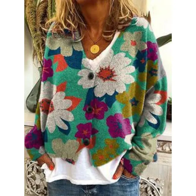 Women's Cardigan Sweater Artistic Retro Printing Colorful Flora Jl6401 - Shop at LoveMi