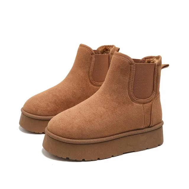 Smoke Pipe Ankle Boots Autumn And Winter Leisure Thick Bottom Fashion Velvet Padded Brown - Shop at LoveMi