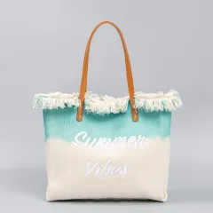 Embroidered Tote Tassel Canvas Bag Magnetic Bag Underarm Summer - Blue - View 1