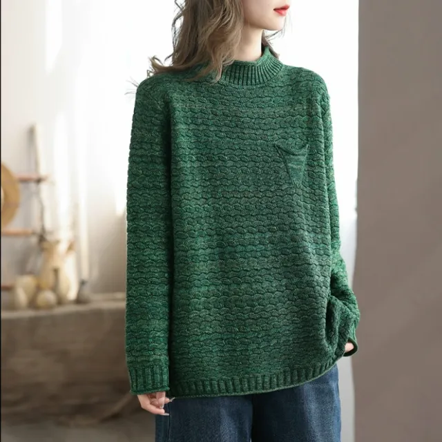 Half Turtleneck Design Sense Artistic Top Green - Shop at LoveMi