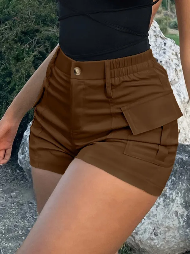 Summer American Casual Solid Color Short Shorts Brown - Shop at LoveMi