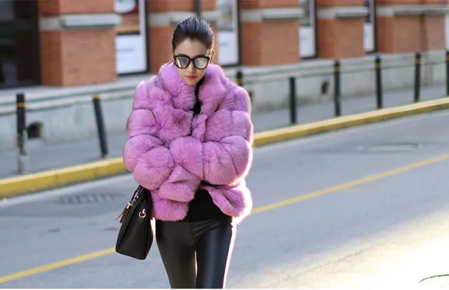 Fox Fur Slimming Stand Collar Splicing Coat Taro Purple - Shop at LoveMi