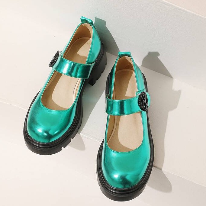 Chunky-heeled Platform Patent Leather Solid-color Womens Shoes