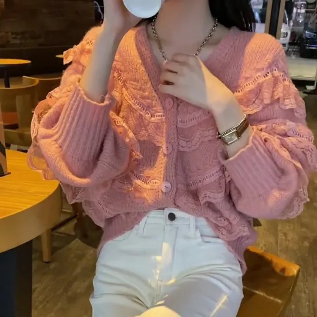 Sweater Coat Women's Outer Wear Super Fairy Long sleeved Top Pink - Shop at LoveMi