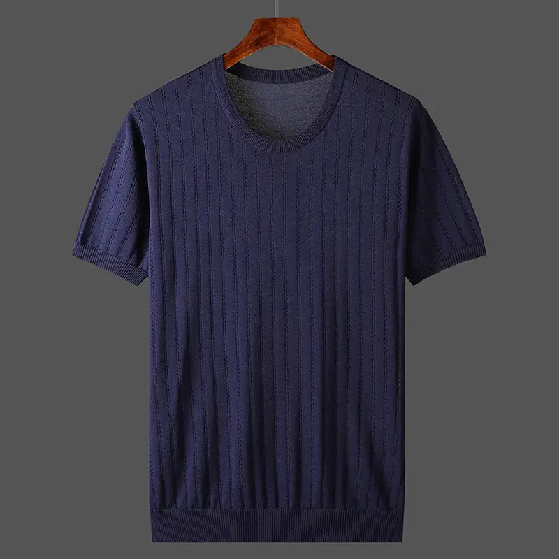 Hollow-out Knitted Casual Men's Short-sleeved Shirt