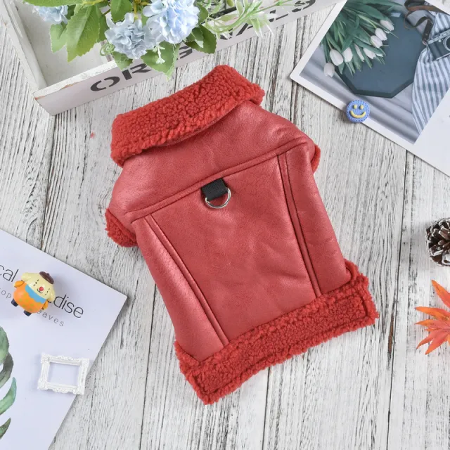 Fashion Cashmere Leather Coat Dog Thermal Clothes Red - Shop at LoveMi