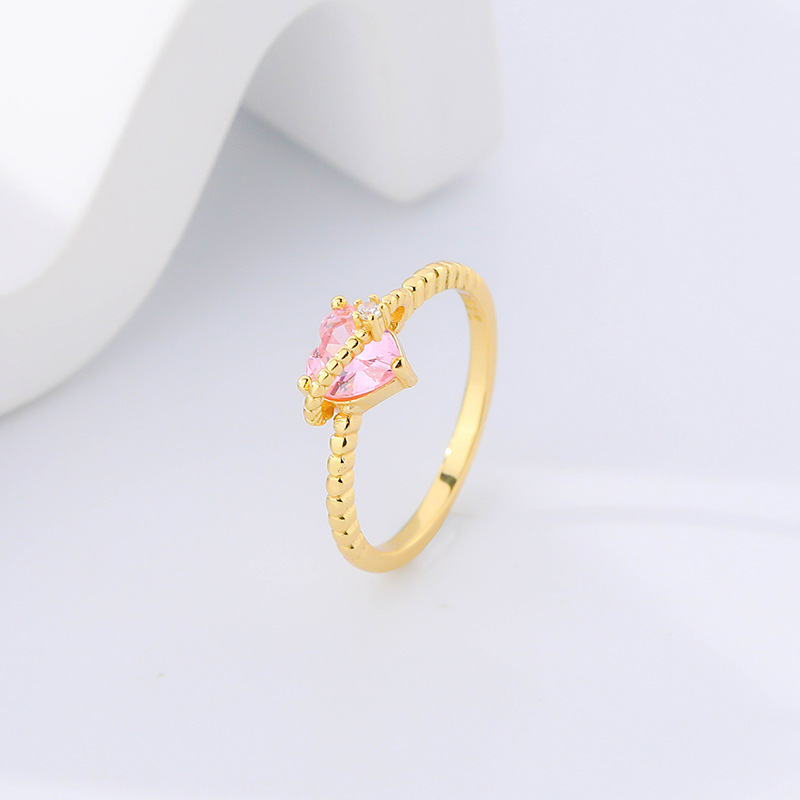 925 Sterling Silver Pink Love Heart-shaped Ring Women's Retro